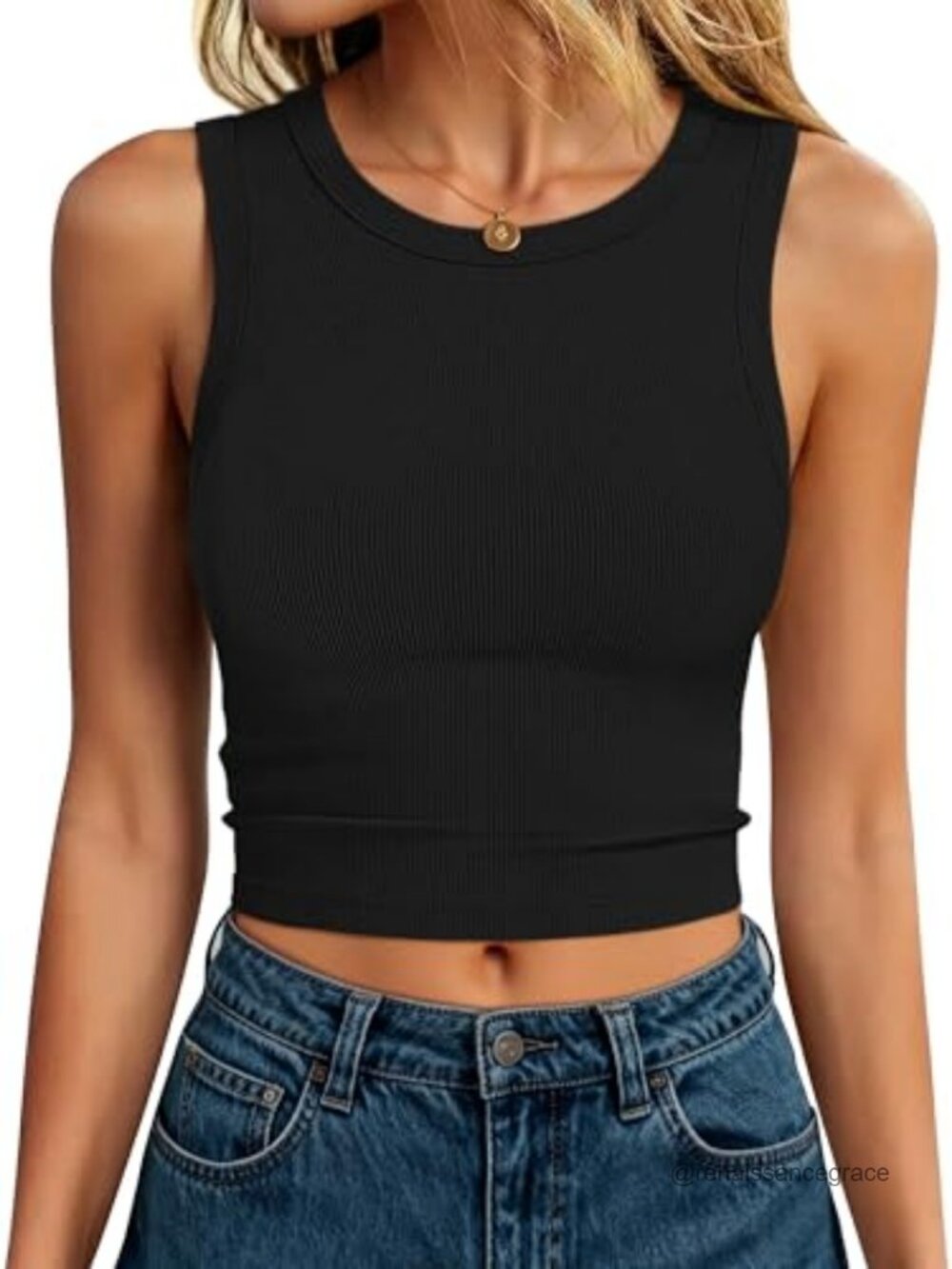 Women's Sleeveless Ribbed Knit Crop Tank Top Slim Fit Crewneck